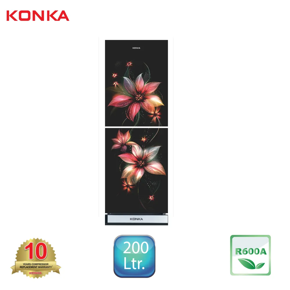KONKA Refrigerator-KRT-200GB-Black Daisy-2-Door, Upper Freezer (200 Ltr)