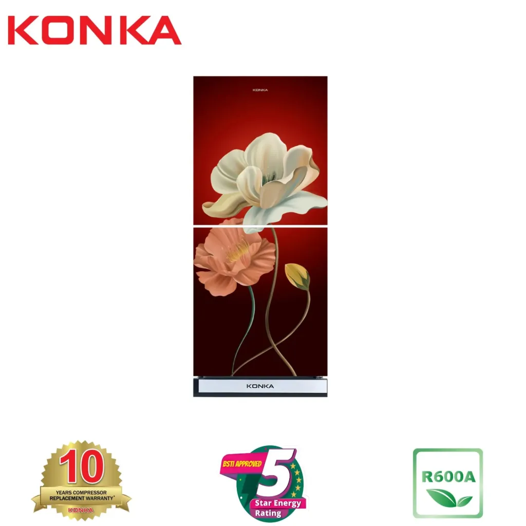 KONKA Refrigerator-KRB-190GB-3D Red Magnolia-2-Door, Bottom Freezer (190 Ltr)
