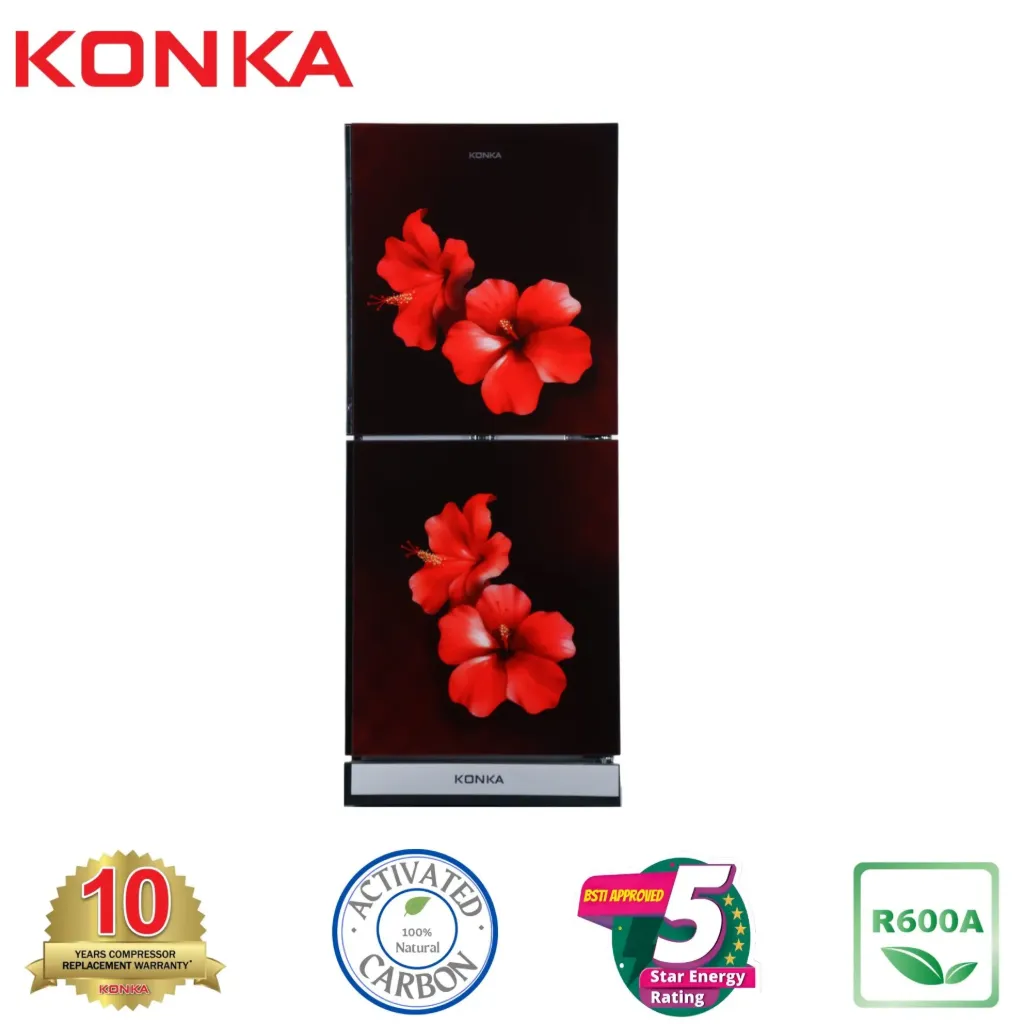 KONKA Refrigerator-KRT-200GB-Red Hibiscus-2-Door, Upper Freezer (200 Ltr)