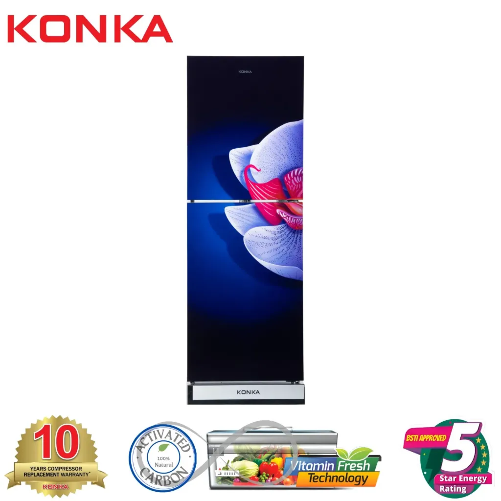 KONKA Refrigerator-KRB-325VB-3D Blue Iris, Bottom Freezer (325 LTR)