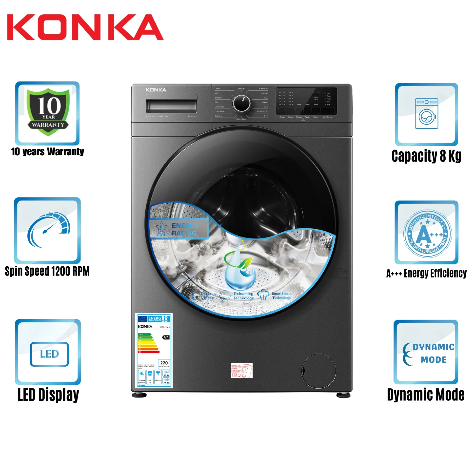 KONKA Washing Machine KG100-12B13 (10.0 KG) Front Loading Inverter